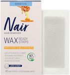 Nair Wax Ready Strips for Legs and Body with Milk and Honey, Easy No-Warming Sensitive Skin Hair Removal, Up to 4 Weeks Long-Lasting Smoothness, 40 Strips + 4 Wipes