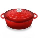 Velaze 5L Oval Dutch Oven, Non Stick Cooking Pan Pot Dutch Oven, Enamel Coating, Good Sealing, for All Heat Source, Classic 30cm(Red) 5l oval dutch oven