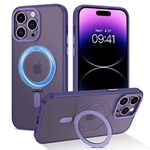 Telaso for iPhone 14 Pro Case with Invisible Magnetic Stand [Compatible with MagSafe] Frosted Translucent Back Cover Soft TPU Protective Slim Ring Kickstand Case for iPhone 14 Pro 6.1", Deep Purple