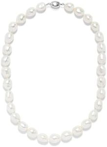 Freshwater Cultured Pearl Necklace – 10–12mm Baroque White Pearls, 18 Inch Strand with Push Clasp
