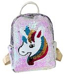 MOCA Unicorn Sequins Sequin Back Bag Bagpack Backpack Backpacks for Kids Girls Womens Unicorn Sequin Backpack Bag (White/Purple)