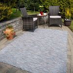 Durable Soft Plastic Light Blue Outdoor Garden Flatweave Carpet Rug Weather Mould Resistant Washable Easy Clean Lawn Patio Decking Pergola Dining Non Shed Waterproof Floor Mat Rugs 120cm x 170cm