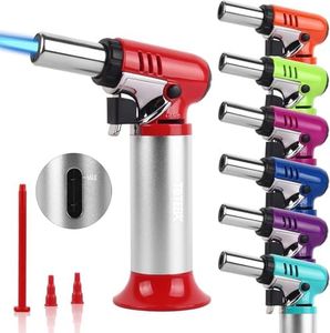 TBTeek Butane Torch, One-hand Operation Kitchen Torch with Adjustable Flame for Grilling, Baking and Soldering (Excluding Butane Gas), Red