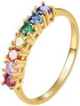 E Rainbow Anniversary Eternity Ring for Women, Wedding Bands Rings, 925 Sterling Silver, 14K Gold Plated, AAA Cubic Zirconia (Square, R 1/2)