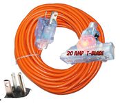 pizety T-Blade Extension Cord Extra Heavy Duty 10/3 Triple Outlet Extension Cord 10 Gauge 2500 Watts 20 Amp 125 Volts T Blade Plug Copper Wire 10 Gauge Extension Cord 25 ft NEMA 20 amp Extension Cord