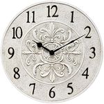 Infinity Instruments Blanc Fleur 15 inch Decorative Outdoor Wall Clock for Garage, Patio, Backyard, Outdoor Wall, Fence Vintage Ivory Antique Easy to Read Battery Operated