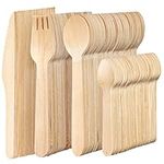 MATANA - 400 Mini Disposable Wooden Cutlery Set Eco-Friendly 100% Natural Wood - 100 Forks, 100 Knives, 100 Spoons, 100 Teaspoons - Biodegradable & Compostable