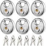 Travate Keyed Alike Disc Padlock, 6PCS Stainless Steel Discus Lock with 2-3/4 in. Wide, 3/8 in. Diameter Shackle, Waterproof Discus Lock for Storage Unit, Sheds, Garages and Fence