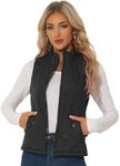 Allegra K Women's Stand Collar Lightweight Gilet Quilted Zip Vest Black Medium