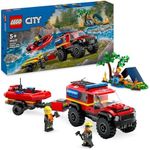 LEGO® City 4x4 Fire Engine with Rescue Boat 60412 Toy Building Set for Kids Aged 5 Plus, Imaginative Play for Boys and Girls, Includes a Dinghy, Trailer and Tent, Camper and 2 Firefighter Minifigures