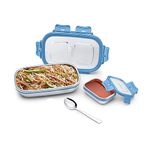 PEXPO Stainless Steel Tiffin Box for Kids with Separate Container, Blue, Steel Mate | Leak-Proof & BPA-Free