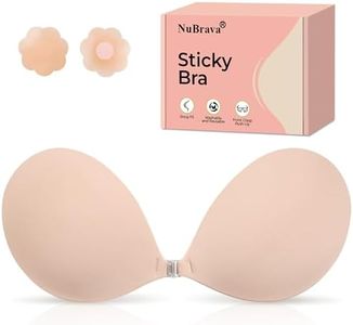 NuBrava Strapless Sticky Bra Push Up for Women, Adhesive Silicone No Show Bra for Backless Dress, Invisible Reusable V Shape (C Cup) Nude