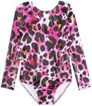 HOZIY Girls Leotards for Gymnastics Long Sleeve Sleeved Pink Black Leopard Size 6-7 Years Sparkle Sparkly Dance Unitard Clothes Clothing Tumbling Outfits