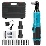Cordless Ratchet Wrench, 12V Electric Ratchet Set, 3/8" Ratchet Wrench with 2 * 2.0Ah Batteries & Charger, Powered Ratchet Wrench Includes 6 Sokets, 45N.m, 600RPM with LED Light Tool kit (Blue)