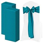 72 PCS Turquoise Satin Chair Sashes Bows for Wedding Reception, Universal Decoration Chair Cover Back Tie Supplies, Washable Reusable Chair Ribbons for Wedding Events Banquets (7 x 108 inch)