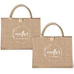 2 Pieces Bridal Shower Gift Bags Jute Burlap Tote Bags with handles Canvas Tote Bag for Mother of the Bride and the Groom Reusable Wedding Gift Bags Bridesmaid Bag for Bridal Party