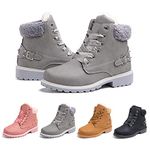 Ladies Ankle Boots Womens Fur Lined Snow Shoes Winter Combat Boot Warm Lace Up Outdoor Plat PU Leather Booties Comfy Fashion Black Grey Brown 3.5-9 UK Grey 38 (5 UK)