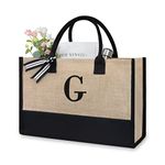 TOPDesign Initial Jute/Canvas Tote Bag, Personalized Present Bag, Suitable for Wedding, Birthday, Beach, Holiday, is a Great Gift for Women, Mom, Teachers, Friends, Bridesmaids (Letter G)