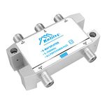 KELIIYO 4 Way Coaxial Cable Splitter 5-2500MHz,Work with Satellite TV CATV Antenna System and MoCA Configurations (Sliver-4 Way)