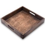 Karigar Creations Premium Mango Wood Trays for Serving Elegant Square Wooden Tray Ideal as Kitchen Decor Items or for Snacks Food Multipurpose Wooden Tray Brown 12 X 12 x2 inch