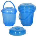 Heart Home Pack of 5 Bucket | Bathroom Bucket | Utility Bucket for Daily Use | Water Storage Bucket | Bathing Bucket with Handle & Lid | 13 LTR | SUPER-013 | Transparent Blue