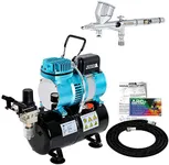 Master Airbrush Cool Runner II Dual Fan Air Storage Tank Compressor System Kit with a G44 Fine Detail Control Gravity Feed Dual-Action Airbrush Set with 0.2 mm Tip - Hose, Holder, How-To Guide - Hobby