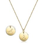 JINBAOYING Initial Necklace, 14K Gold Plated Letter Necklace Round Disc Double Side Engraved Hammered Name Pendant Necklace with Adjustable Chain Pendant Enhancers (Gold: A)