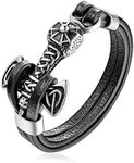 HAQUIL Viking Bracelet for Men - Viking Mjolnir Thor's Hammer Pendant - Black PU Leather (AD)