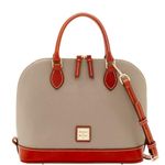 Dooney & Bourke Women's Zip Zip Satchel in Pebble Grain Leather, Large Handbag with Adjustable & Detachable Shoulder Strap, Black, Taupe, One Size