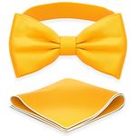 Adam Young Men's Bow Ties with Handkerchief Pre-Tied Style Formal Satin Classic Bowtie for Tuxedo Faux Silk, 17 Merigold Yellow, L - (adults)