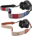 MoKo Camera Strap [2 Pack], Cotton Canvas Braided Adjustable Universal Sling Shoulder Neck Belt for All DSLR Digital Camera Canon, Fuji, Nikon, Olympus, Panasonic, Pentax, Sony - Bohemia Blue + Khaki