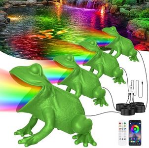 OSREE RGB Pond Light with APP, 6W Frog Fountain Lights with 12V Transformer, IP68 Waterproof Underwater Pond Lights with Long Cables for Ponds Waterfall Fountain Gardens Water Feature, 4 SpotLights