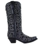 CORRAL LADIE'S BLACK INLAY & EMBROIDERY & STUDS, SNIP TOE, LEATHER SOLE, WESTERN, A3752, Black, 8