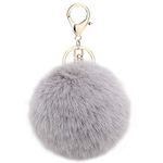 Auranso Pom Pom Fluffy Keyring Plush Charm Ring Faux Fur Bag Pendant Keychain Grey