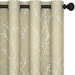 Deconovo Blackout Curtains 72 Drop Pair, Thermal Curtains Eyelet, Tree Branches Printed Eyelet Curtains for Living Room, Beige, 46 x 72 Inch (Width x Length), 2 Panels