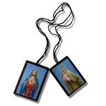 Our Lady of Mt. Carmel and Sacred Heart Jumbo Scapulars Catholic, Brown Scapular Necklace for Men and Women with Scalloped Edges, 3.25 Inch Panels