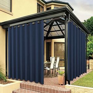 BONZER Outdoor Waterproof Curtains for Patio Extra Wide Grommet Sunlight Blocking Outside Curtains for Gazebo, Porch, Pergola, Pavilion, 1 Panel, 150W x 108L inch, Navy