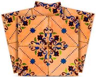 Mi Alma Tile Stickers 24 pcs Talavera Wall Stencils Wall Stickers Peel and Stick Easy Application – Ideal for Bathroom, Kitchen Wall Tile Decals (12x12 Inch, Cream Orange H8)