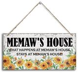 Vintage Memaw's House What Happens at Memaw's House, Stays at Memaw's House Wood Decor Sign, Hanging Printed Wooden Plaque Decor, Rustic Home Decor Sign, Memaw Decor, Gift for Grandma 12x6 in