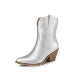 DREAM PAIRS Women's Cowboy Ankle Boots Western Fashion Cowgirl Mid-calf Boots Low Chunky Block Heel Pointed Toe Fall Booties Shoes,Size 8,Silver,SDAB2302W