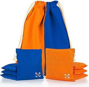 Professional Cornhole Bags - Set of 8 Regulation All Weather Two Sided Bean Bags for Pro Corn Hole Game - 4 Orange & 4 Royal Blue