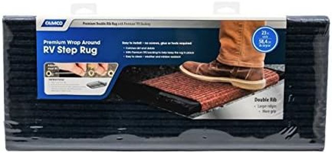 Camco RV Wrap Around Double Ribbed Step Rug | Easy Install | Easy to Clean | Blue (42954)
