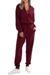 PRETTYGARDEN Women's 2 Piece Sweater Set Pullover Zip Up Sweatshirt Jogger Sweatpants Tracksuit Casual Outfit (Wine Red,X-Large)