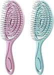 DHinkyoung 2Pcs Hair Detangling Brushes with Bending Bristles, Unique Spiral Hairbrush,Anti Static Hair Straightening Brush Gift, Comfortable Massage Hair Brush for Women Men Wet Dry Hair (Pink+Blue)