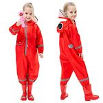 Toddler Rain Suit Baby Rain Suit with Hood Waterproof Coverall One Piece Rain Suit Kids(3-10 Years) Red