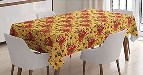 Ambesonne Oriental Tablecloth, Middle East Pattern Happy New Year in Hebrew Letters Apple Pomegranate, Rectangle Satin Table Cover Accent for Dining Room and Kitchen, 60" X 84", Mustard Ruby