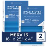 Medify Air 16x25x4 Filter - MERV 13 HEPA Air Cleaning (2-Pack) - Pleated HVAC AC Furnace Air Filters Replacement - Actual Size: 15.67 x 24.6 x 4.29 Inches (MERV 13, 2-Pack)