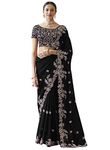 TRENDMALLS Women's Rangoli Silk Heavy Embroidred Saree with Unstitched Blouse Piece, Black, One Size