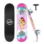 BELEEV Skateboards, 31 x 8 inch Complete Skateboard for Beginners, 7 Layer Canadian Maple Double Kick Deck Concave Cruiser Trick, Light Up Wheel Skateboard for Kids Teens & Adults