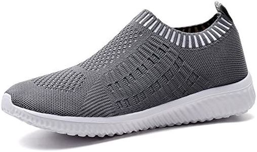 TIOSEBON Women's Athletic Walking Shoes Slip on Casual Mesh Sneakers Deep Gray 9.5 US Wide